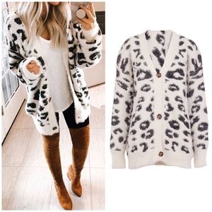 Leopard Animal Print Fluffy Sweater Cardigan